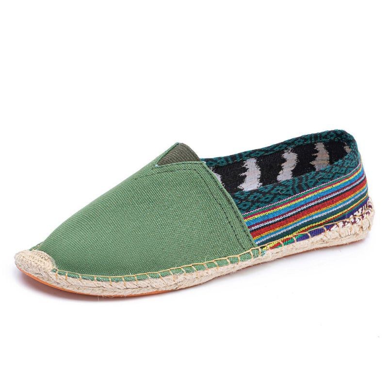 Etnisk Splejsning Til Kvinder Farverigt Stribet Linned Behagelig Åndbar Slip On Casual Espadrille Flade Sko