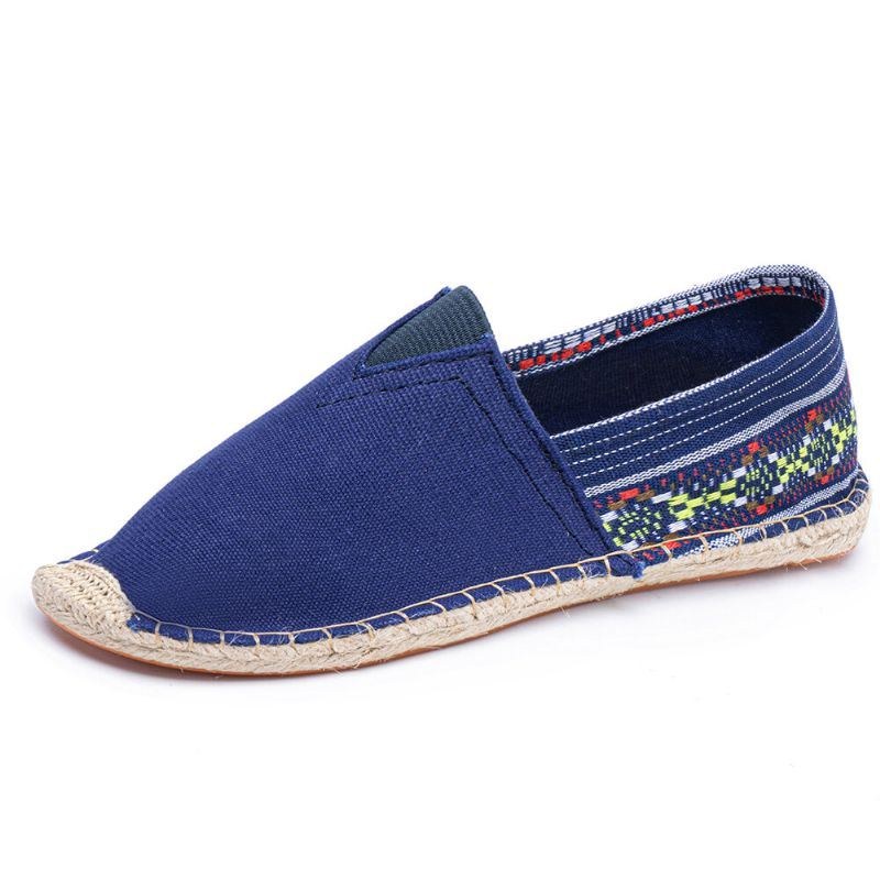 Etnisk Splejsning Til Kvinder Farverigt Stribet Linned Behagelig Åndbar Slip On Casual Espadrille Flade Sko