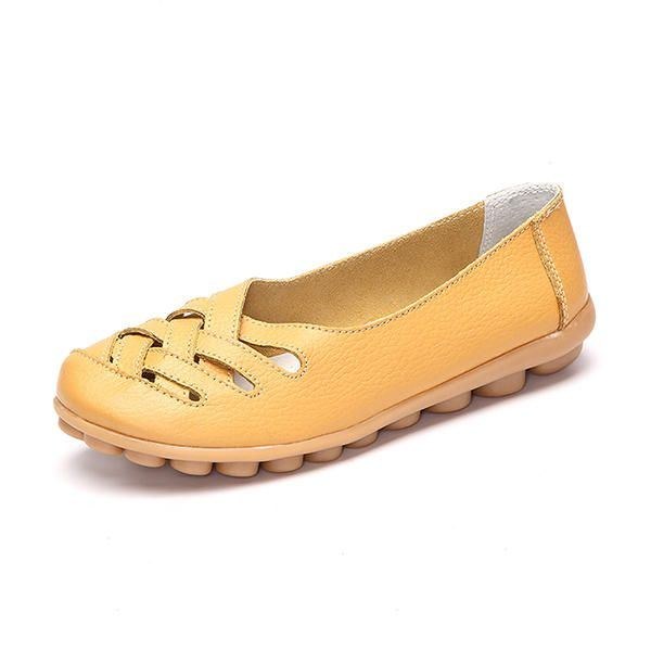 Hollow Out Læder Loafers Moccasin Casual Flat Shoes Til Kvinder