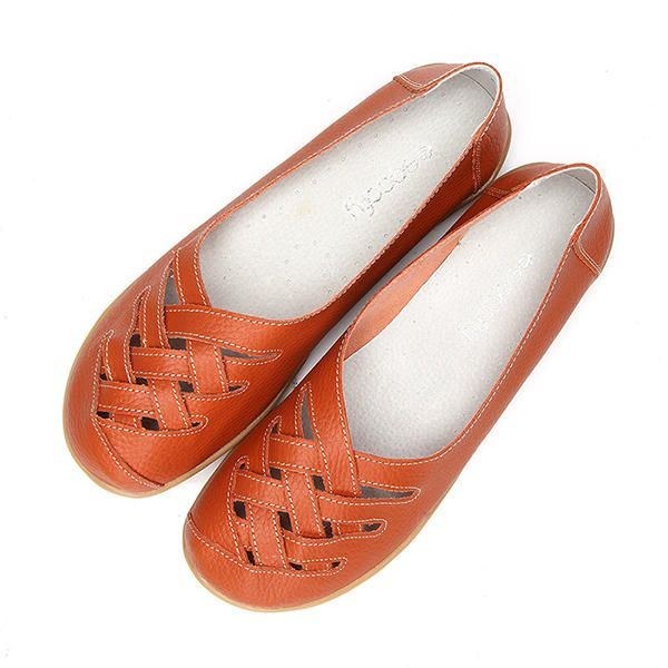 Hollow Out Læder Loafers Moccasin Casual Flat Shoes Til Kvinder