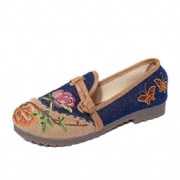 Kinesiske Blomsterbroderede Retro-slip-on-sko Med Flade Rund Tå