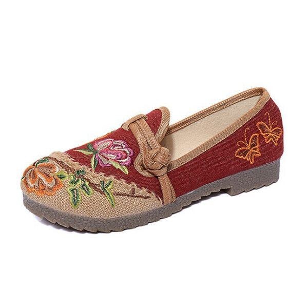 Kinesiske Blomsterbroderede Retro-slip-on-sko Med Flade Rund Tå