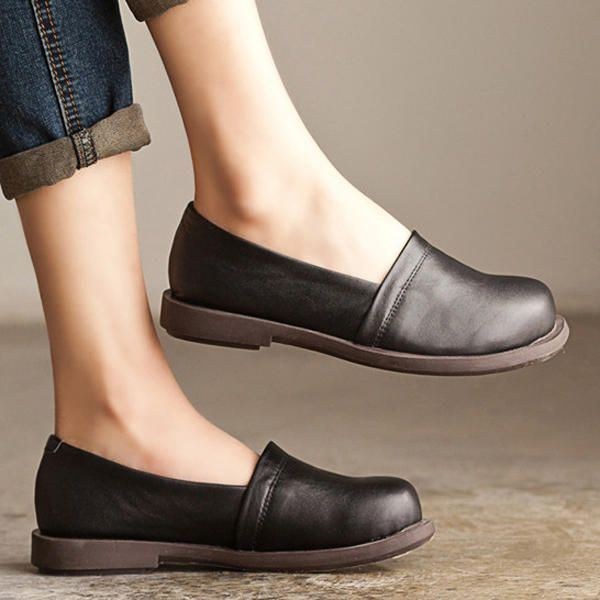 Lædersko Damer Low Top Casual Outdoor Bløde Slip On Flat Loafers