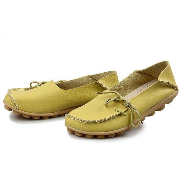 Nye Kvinder Bløde Komfortable Snøre Flade Loafers Åndbare Casual Læder Flats Sko