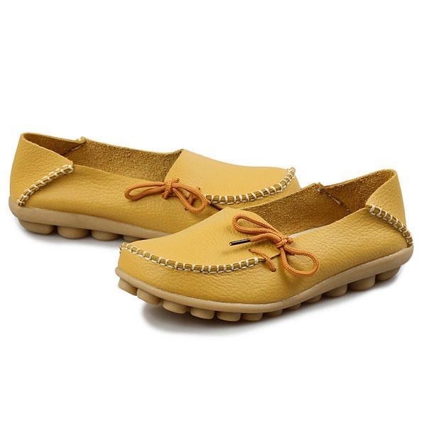 Nye Kvinder Bløde Komfortable Snøre Flade Loafers Åndbare Casual Læder Flats Sko