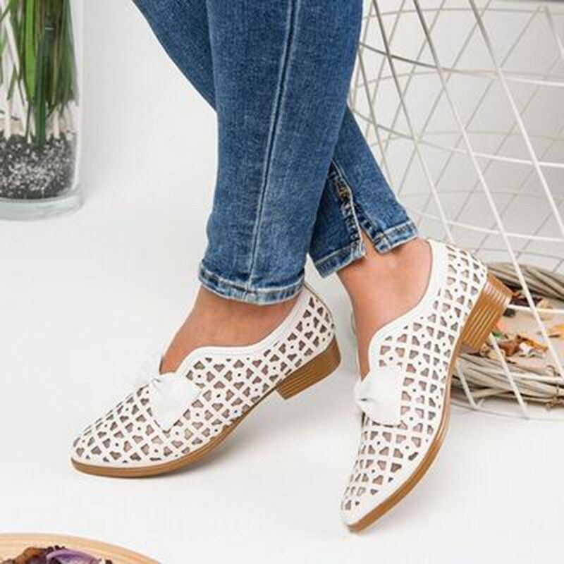 Plus Size Kvinder Casual Butterfly Knot Hollow White Loafers