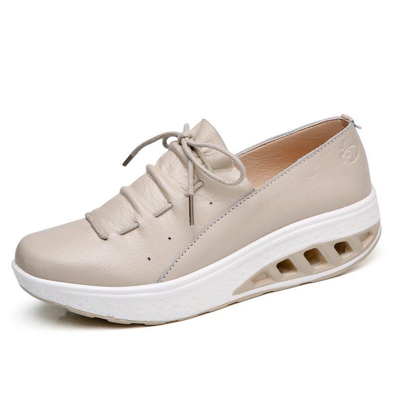 Stor Størrelse Dame Rocker Sole Lace Up Cow Læder Loafers