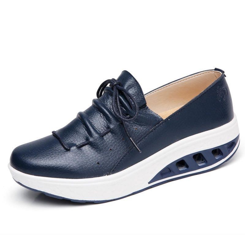 Stor Størrelse Dame Rocker Sole Lace Up Cow Læder Loafers