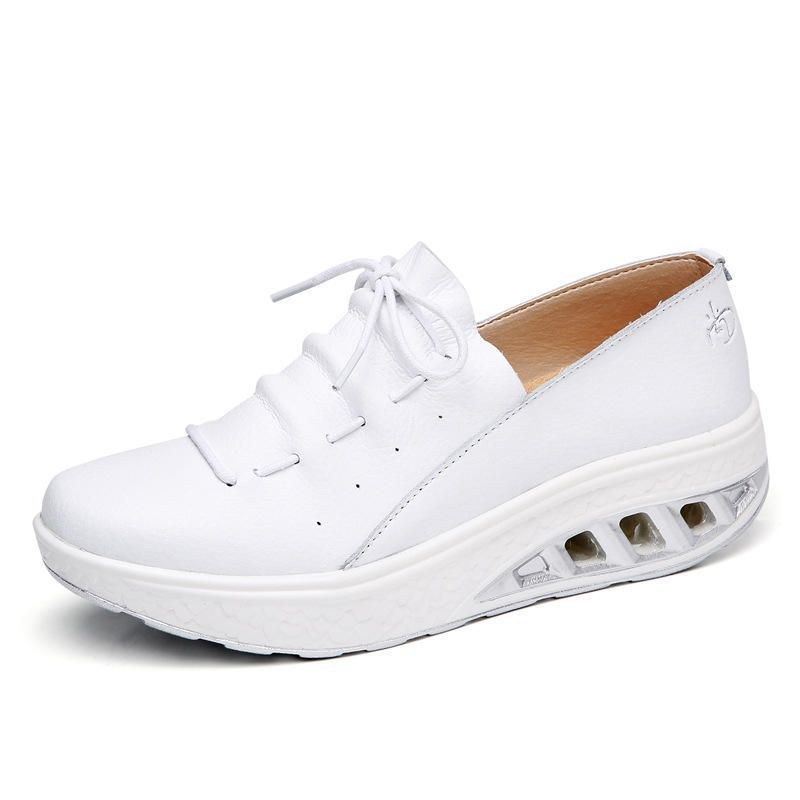 Stor Størrelse Dame Rocker Sole Lace Up Cow Læder Loafers