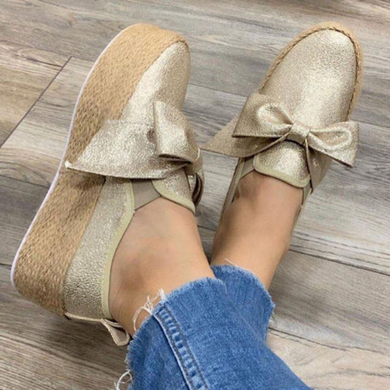 Stor Størrelse Kvinder Casual Butterfly Knot Straw Platform Loafers