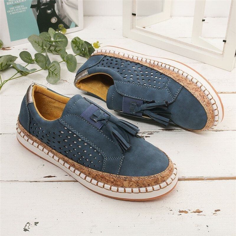 Stor Størrelse Kvinder Casual Hollow Out Fringe Loafers