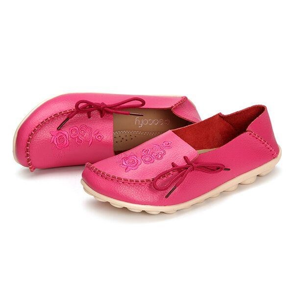 Stor Størrelse Rose Broderet Rund Toe Kvinder Casual Bløde Flade Loafers