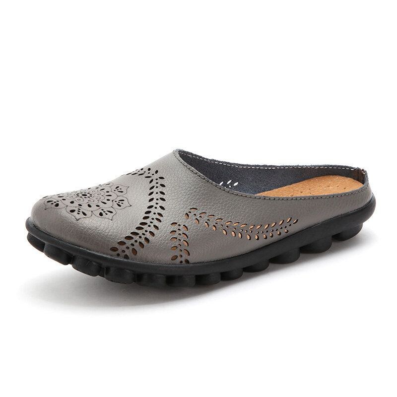 Stor Størrelse Udhulet Ren Farve Blød Casual Flats Damesko