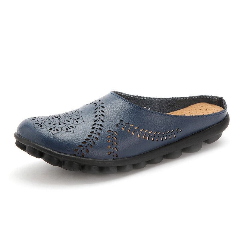 Stor Størrelse Udhulet Ren Farve Blød Casual Flats Damesko