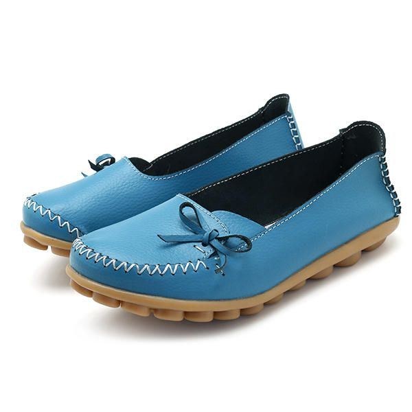 Større Størrelse Kvinder Casual Shoe Læder Comfy Flat Loafers