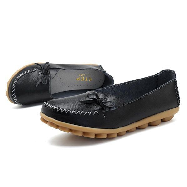 Større Størrelse Kvinder Casual Shoe Læder Comfy Flat Loafers