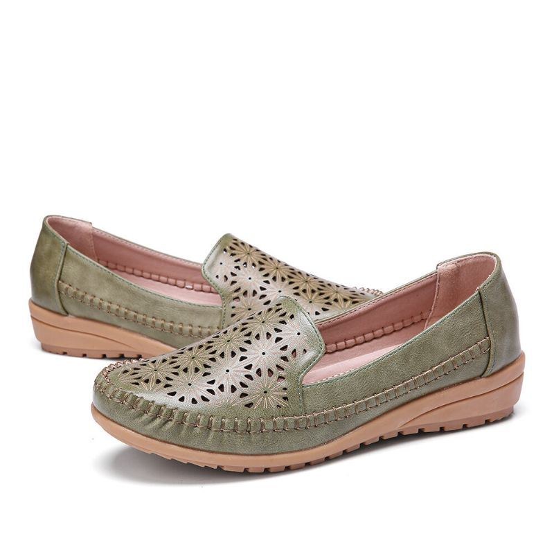 Women Floewrs Hollow Comfy Non-slip Casual Flat Loafers