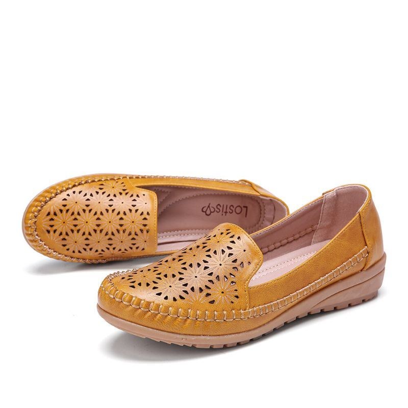 Women Floewrs Hollow Comfy Non-slip Casual Flat Loafers