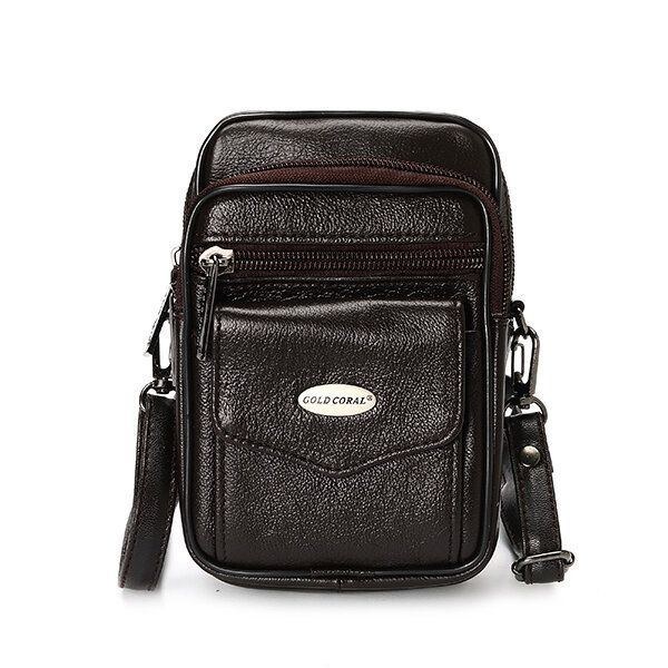 5.3 Tommer Mobiltelefon Mænd Ægte Læder Vintage Taljetaske Crossbody Taske