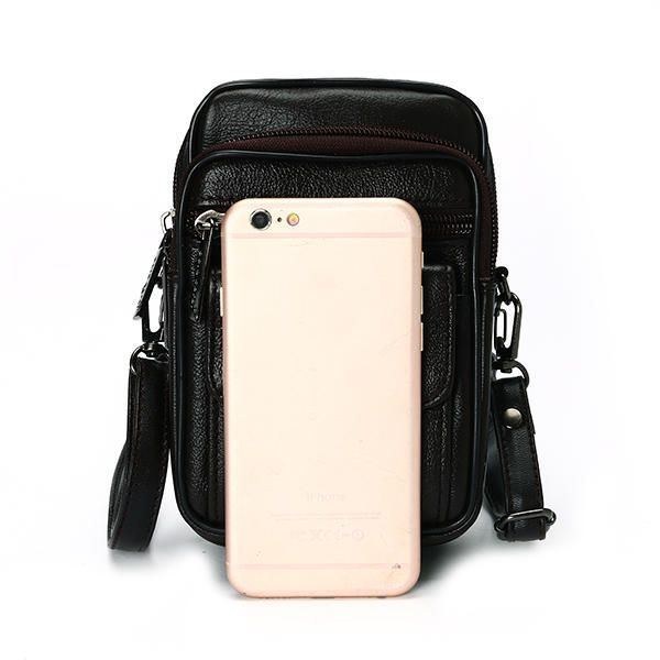 5.3 Tommer Mobiltelefon Mænd Ægte Læder Vintage Taljetaske Crossbody Taske