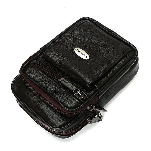 5.3 Tommer Mobiltelefon Mænd Ægte Læder Vintage Taljetaske Crossbody Taske