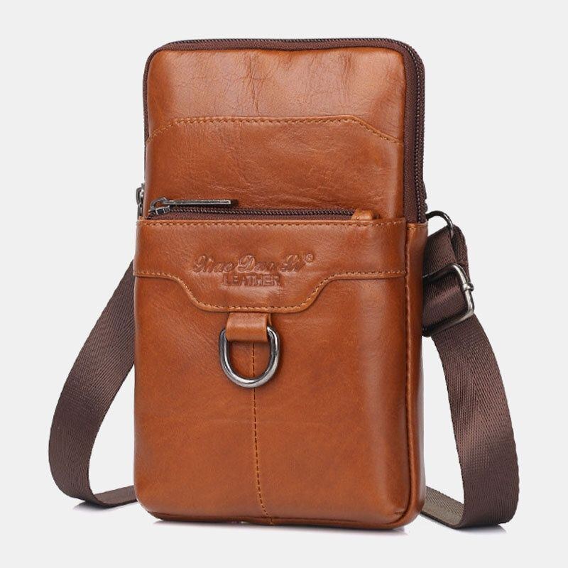 Ægte Læder Koskind Til Mænd Vintage Business 6.5 Tommer Telefontaske Crossbody-taske Taljetaske Sling-taske