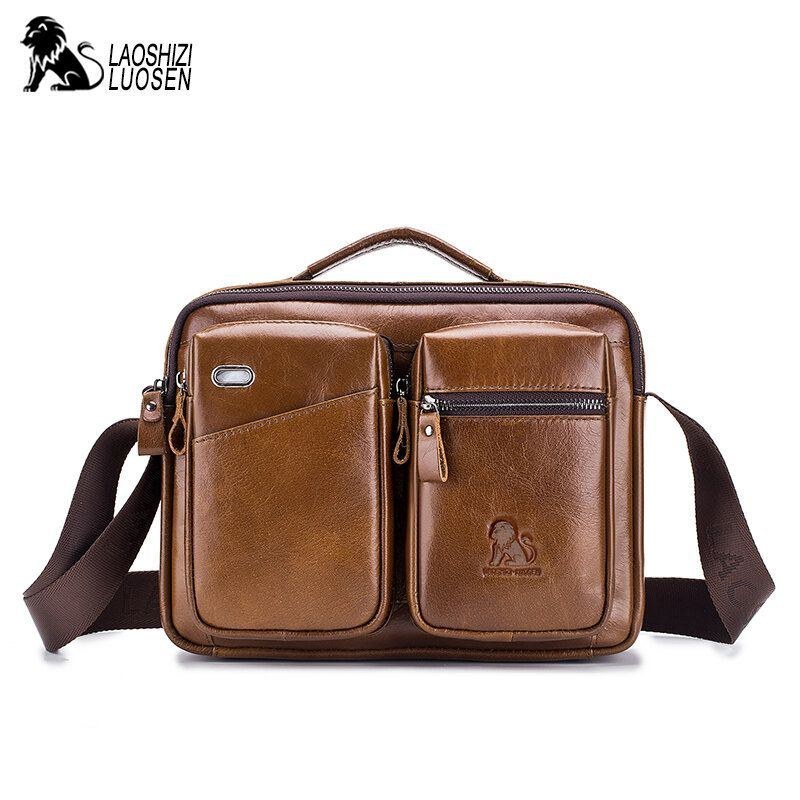 Ægte Læder Mænd Vintage Messenger Bag Briefcase Håndtaske Skuldertaske Satchel Bag