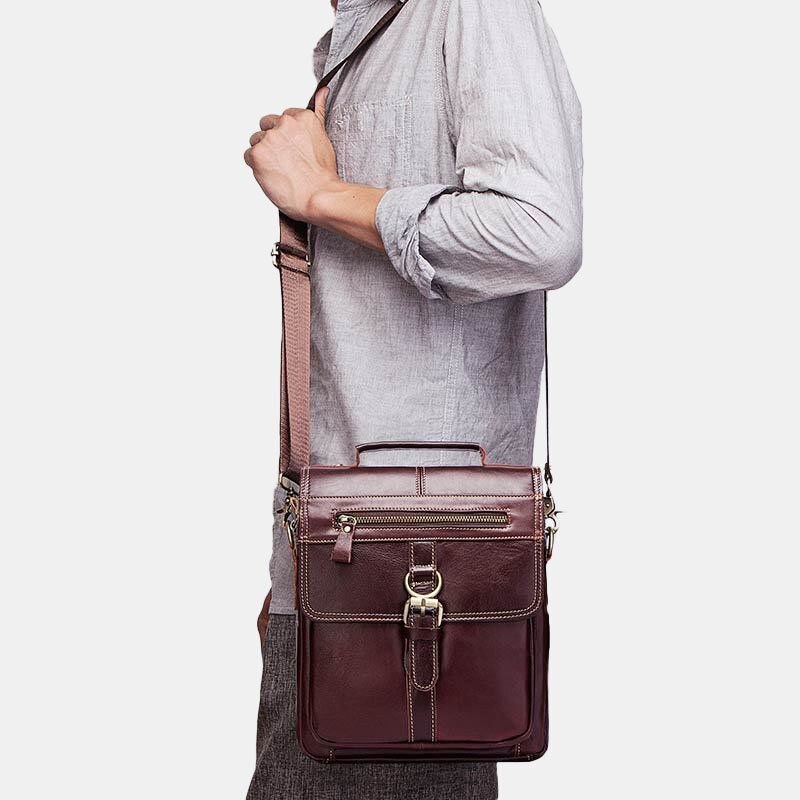 Ægte Læder Okselæder Til Mænd Retro Multi-lommer Multi-layer Crossbody Taske