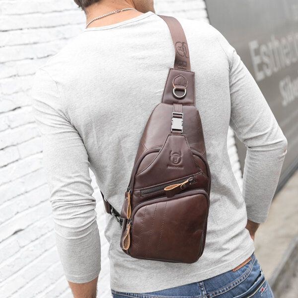 Ægte Læder Retro Brysttaske Outdoor Leisure Daypack Crossbody Taske Til Mænd