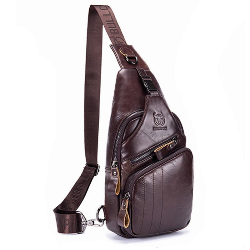 Ægte Læder Retro Brysttaske Outdoor Leisure Daypack Crossbody Taske Til Mænd