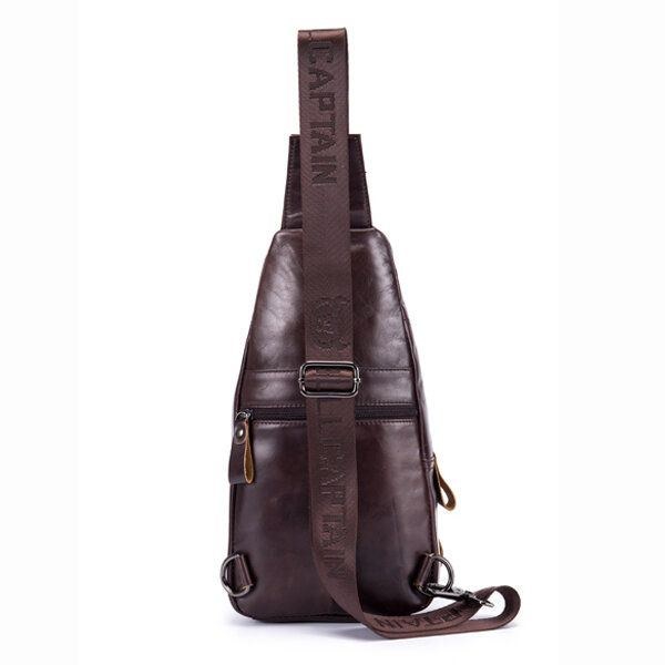 Ægte Læder Retro Brysttaske Outdoor Leisure Daypack Crossbody Taske Til Mænd