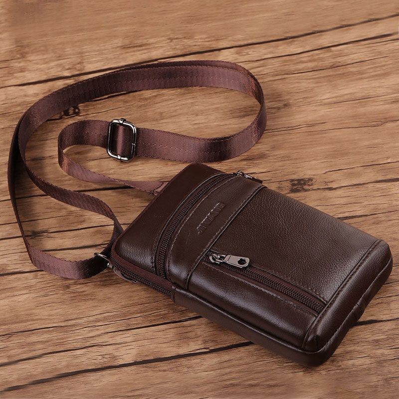 Ægte Læder Til Mænd 6.5 Tommer Retro Telefontaske Bæltetaske Crossbody Taske