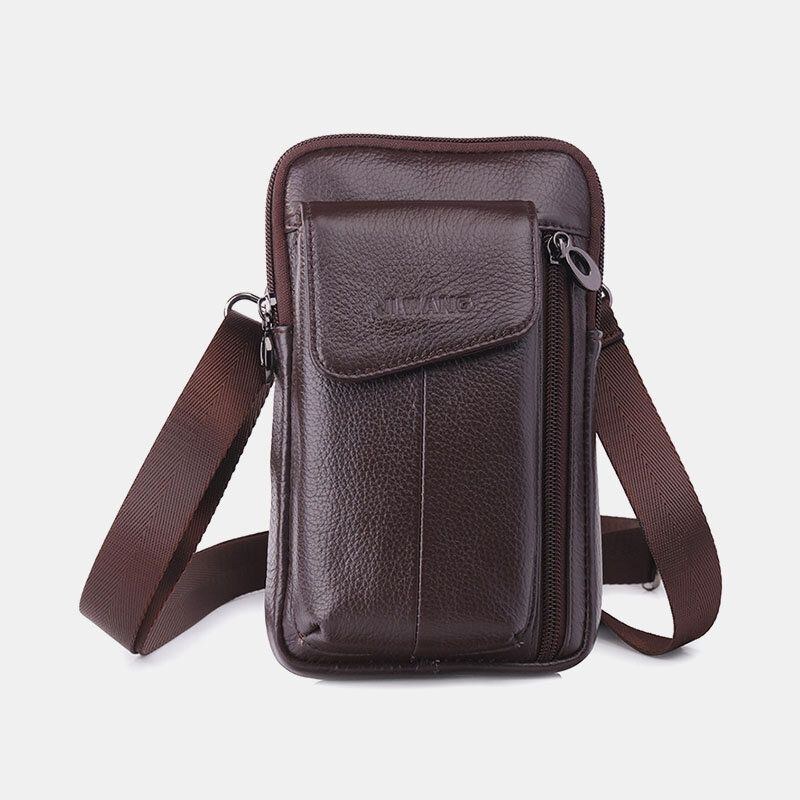 Ægte Læder Til Mænd 6.5 Tommer Telefontaske Taljetaske Bæltetaske Crossbody-taske