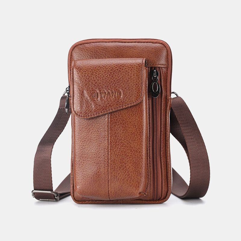 Ægte Læder Til Mænd 6.5 Tommer Telefontaske Taljetaske Bæltetaske Crossbody-taske