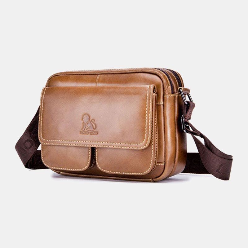 Ægte Læder Til Mænd Med Stor Kapacitet Multi-lomme Anti-tyveri Vintage Crossbody Taske Koskind Skuldertaske