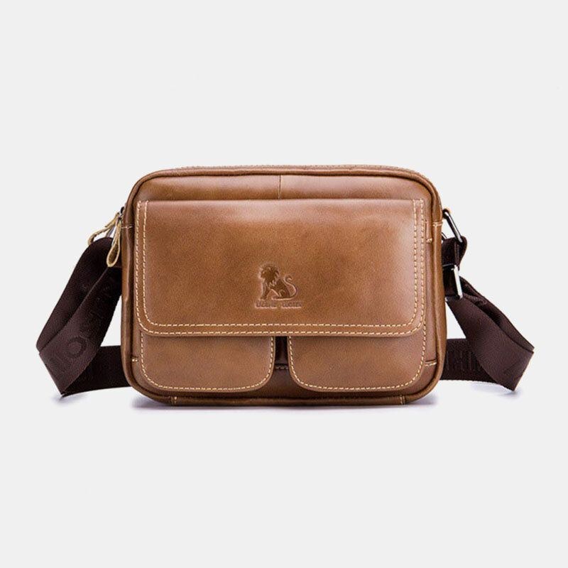 Ægte Læder Til Mænd Med Stor Kapacitet Multi-lomme Anti-tyveri Vintage Crossbody Taske Koskind Skuldertaske