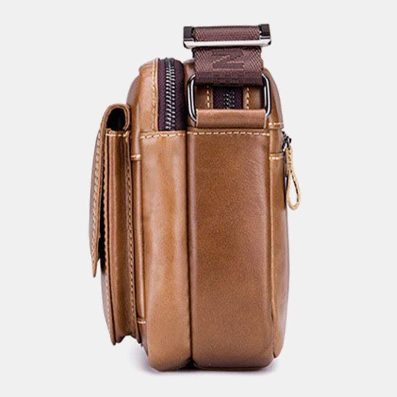 Ægte Læder Til Mænd Med Stor Kapacitet Multi-lomme Anti-tyveri Vintage Crossbody Taske Koskind Skuldertaske