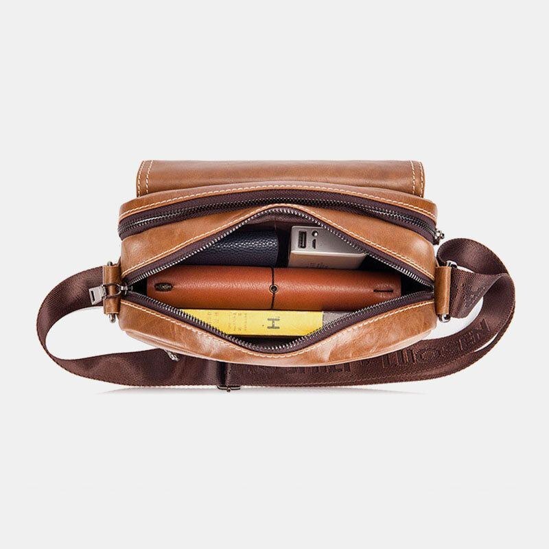 Ægte Læder Til Mænd Med Stor Kapacitet Multi-lomme Anti-tyveri Vintage Crossbody Taske Koskind Skuldertaske