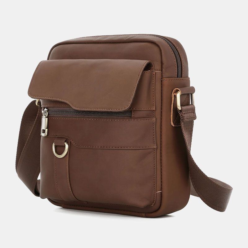 Ægte Læder Til Mænd Med Stor Kapacitet Vintage Afslappet 6.5 Tommer Telefontaske Crossbody Taske Skuldertaske Messenger Briefcase