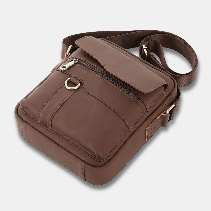 Ægte Læder Til Mænd Med Stor Kapacitet Vintage Afslappet 6.5 Tommer Telefontaske Crossbody Taske Skuldertaske Messenger Briefcase