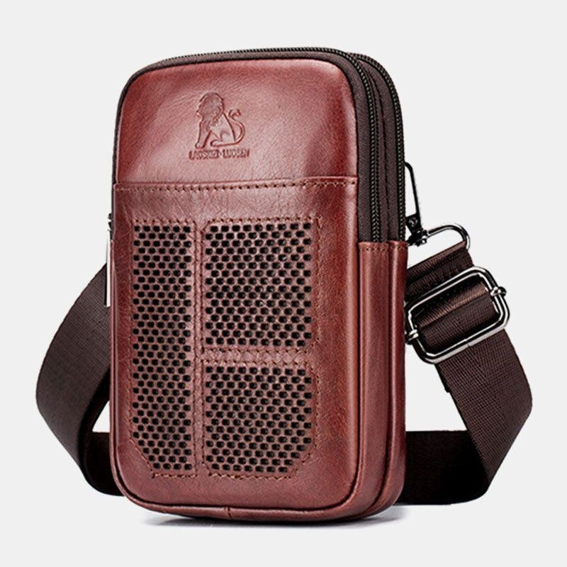 Ægte Læder Til Mænd Retro Business Casual Ensfarvet Læder Koskind Multi-bære Taljetaske Crossbody Taske