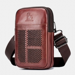 Ægte Læder Til Mænd Retro Business Casual Ensfarvet Læder Koskind Multi-bære Taljetaske Crossbody Taske