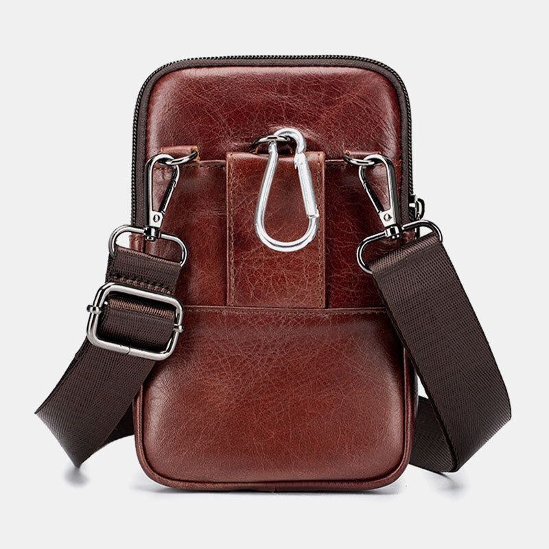 Ægte Læder Til Mænd Retro Business Casual Ensfarvet Læder Koskind Multi-bære Taljetaske Crossbody Taske