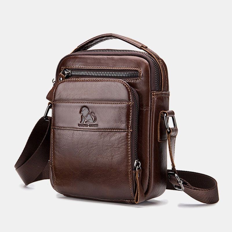 Ægte Læder Til Mænd Retro Business Casual Ensfarvet Læder Koskind Skuldertaske Crossbody Taske