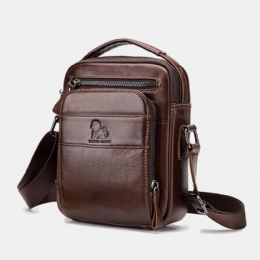 Ægte Læder Til Mænd Retro Business Casual Ensfarvet Læder Koskind Skuldertaske Crossbody Taske