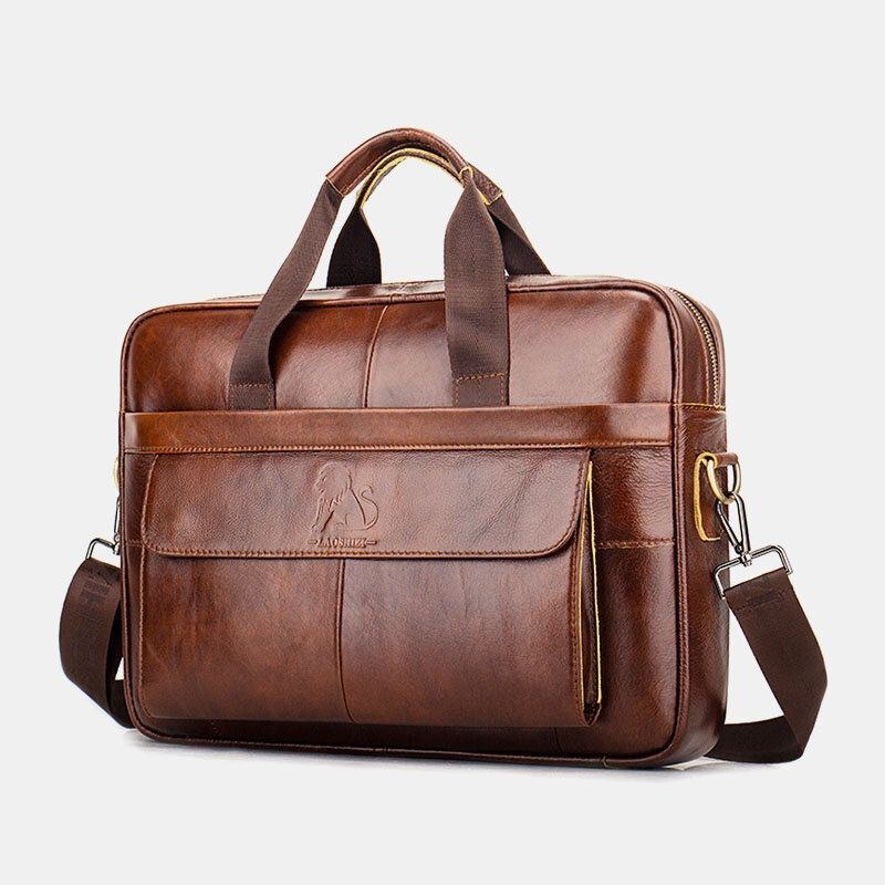 Ægte Læder Til Mænd Retro Business Multi-funktion 13 Tommer Bærbar Taske Håndtaske Briefcase Crossbody Taske