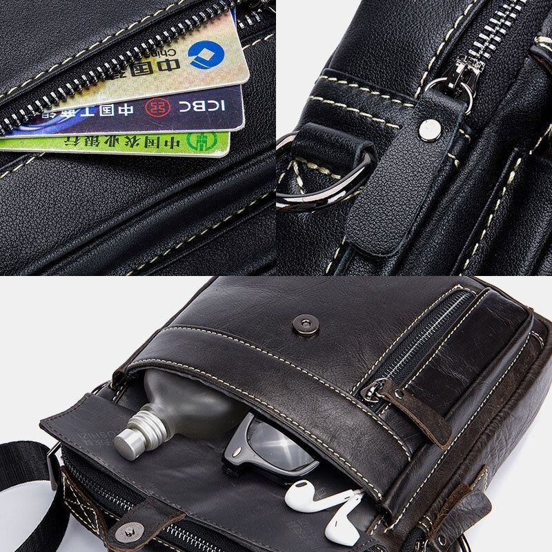 Ægte Læder Til Mænd Retro Business Small Kohud Læder Skuldertaske Crossbody Taske