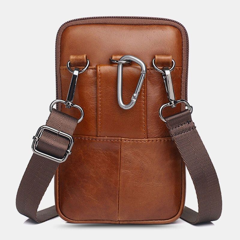 Ægte Læder Til Mænd Vintage Multi-card Slot 6.5 Tommer Mini Telefontaske Crossbody Taske Taljetaske Koskindstaske