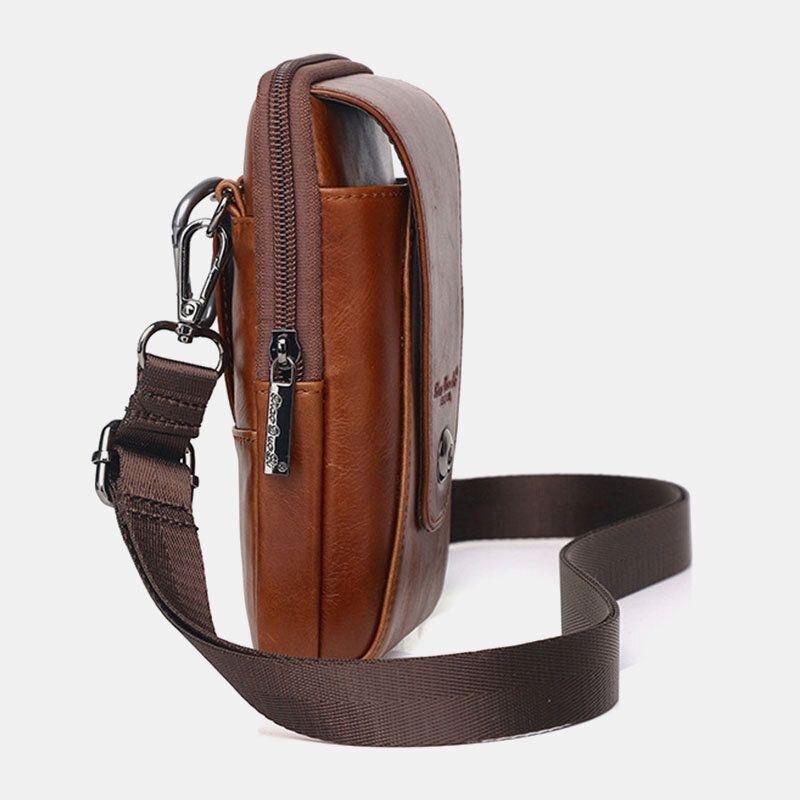 Ægte Læder Til Mænd Vintage Multi-card Slot 6.5 Tommer Mini Telefontaske Crossbody Taske Taljetaske Koskindstaske