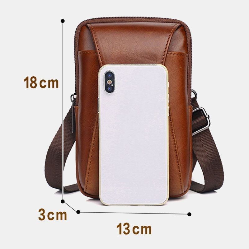 Ægte Læder Til Mænd Vintage Multi-card Slot 6.5 Tommer Mini Telefontaske Crossbody Taske Taljetaske Koskindstaske